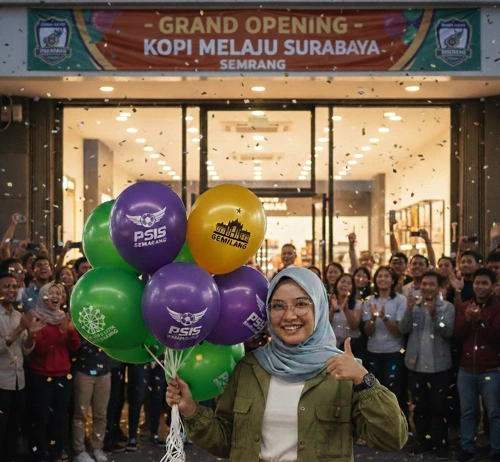 balon sablon dari big boss balon digunakan pada grand opening kedai kopi
