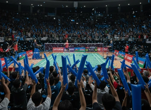 penggunaan balon tepuk di sebuah pertandingan bulu tangkis di jakarta