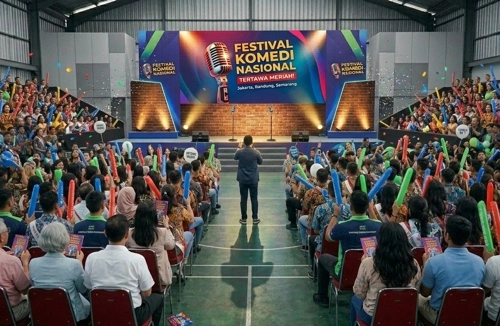 suasana lebih semarak dengan penggunaan balon tepuk di acara stand up comedy bandung