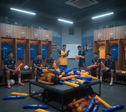 balon tepuk suporter digunakan oleh pemain sepak bola Jakarta