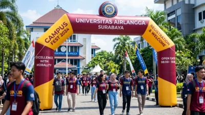 Event kampus dengan balon gate custom identitas universitas