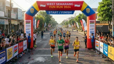 Fun run di Semarang Barat dengan balon gate start finish ukuran besar