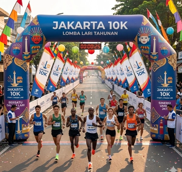 balon gate start finish digunakan di loma lari 10 jakarta